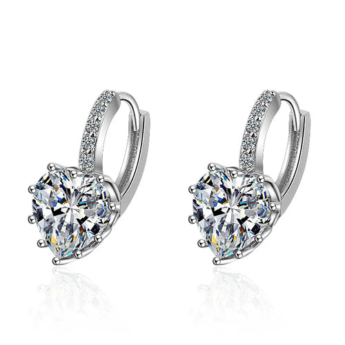 925 Sterling Silver Heart Cut Crystal Hoop Earrings