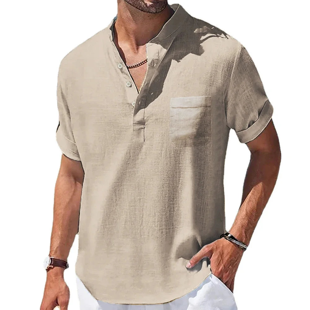Amalfi Lightweight Cotton Linen Henley Shirt