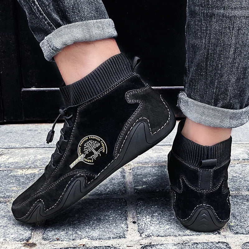 Casual Leather High-Top Sneakers - Waterproof & Lightweight