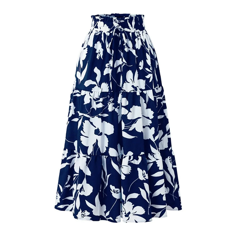 Santorini Bohemian Maxi Skirt – Flowy Summer Floral Long Skirt