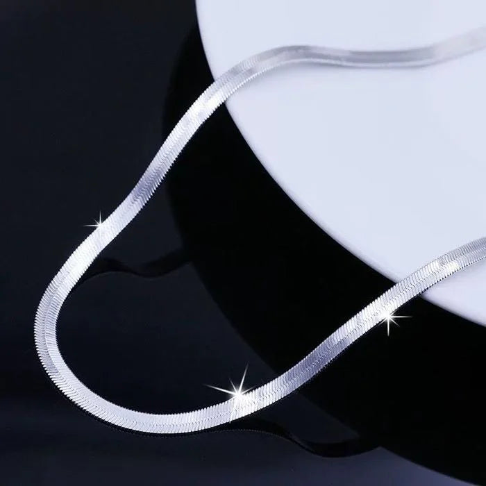 Silver color Gold Plated 4MM Flat chain Necklace for Women Luxury Fine Jewelry wedding gift choker Clavicle