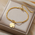 The "Aura Clover" Stainless Steel Bracelet – Lucky Four-Leaf Charm Snake Chain