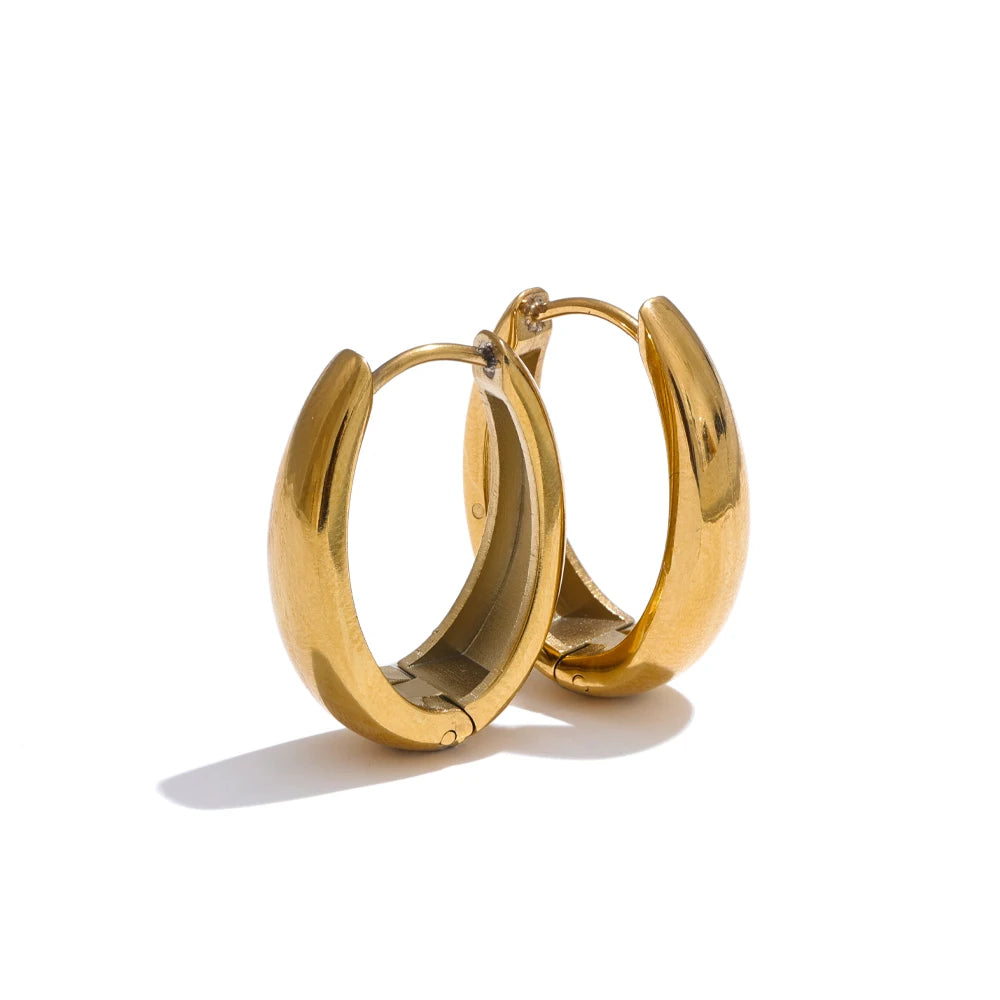 Waterproof 18K Gold Plated Stainless Steel U-Shape Hoop Earrings