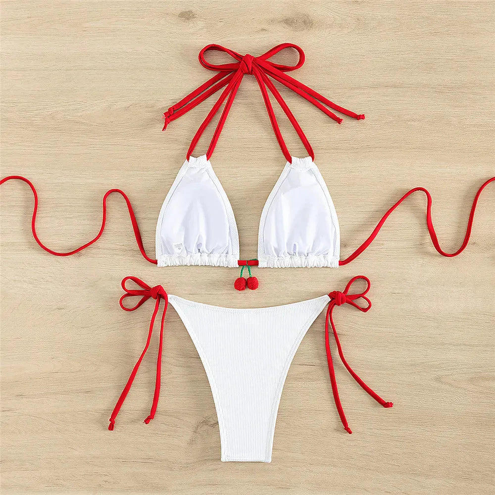 Mon Chéri Micro Bikini Set – Cute Cherry Print Triangle Swimwear