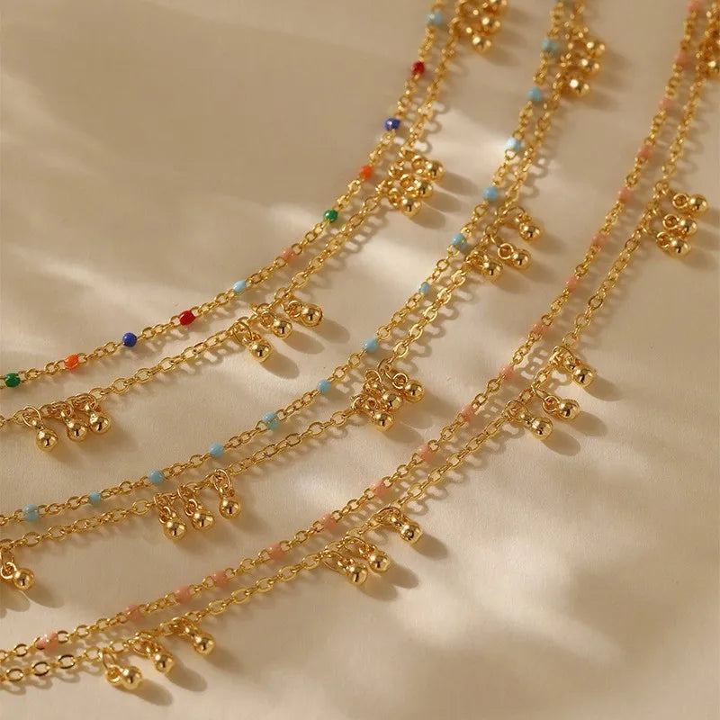 Boho Double Layer Beaded Anklet - 18K Gold Plated Minimalist Summer Foot Chain