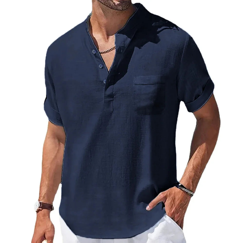 Amalfi Lightweight Cotton Linen Henley Shirt