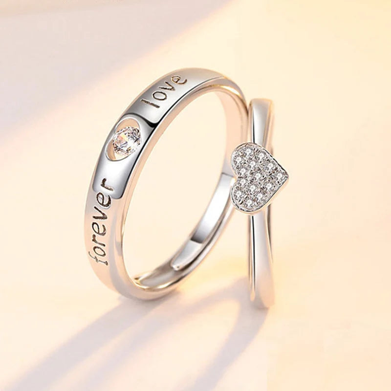 Amour Adjustable Couple Rings – 2-Piece Matching Love Heart Promise Set