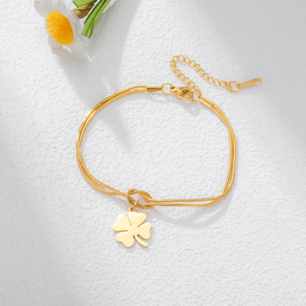 The "Aura Clover" Stainless Steel Bracelet – Lucky Four-Leaf Charm Snake Chain