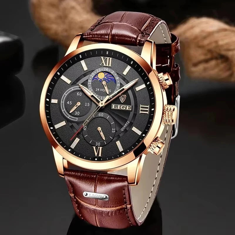 LIGE Heritage Brown Leather Chronograph