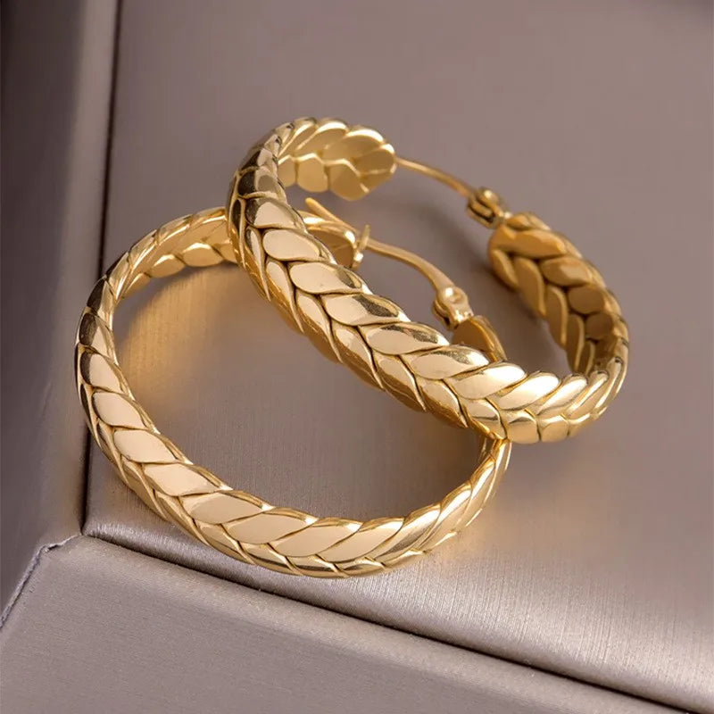 Aurelia Wheat Hoop Earrings – Waterproof 316L Stainless Steel Jewelry
