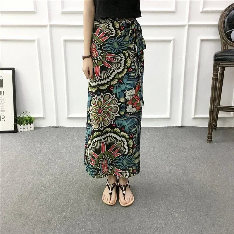 Floral High-Waist Wrap Maxi Skirt