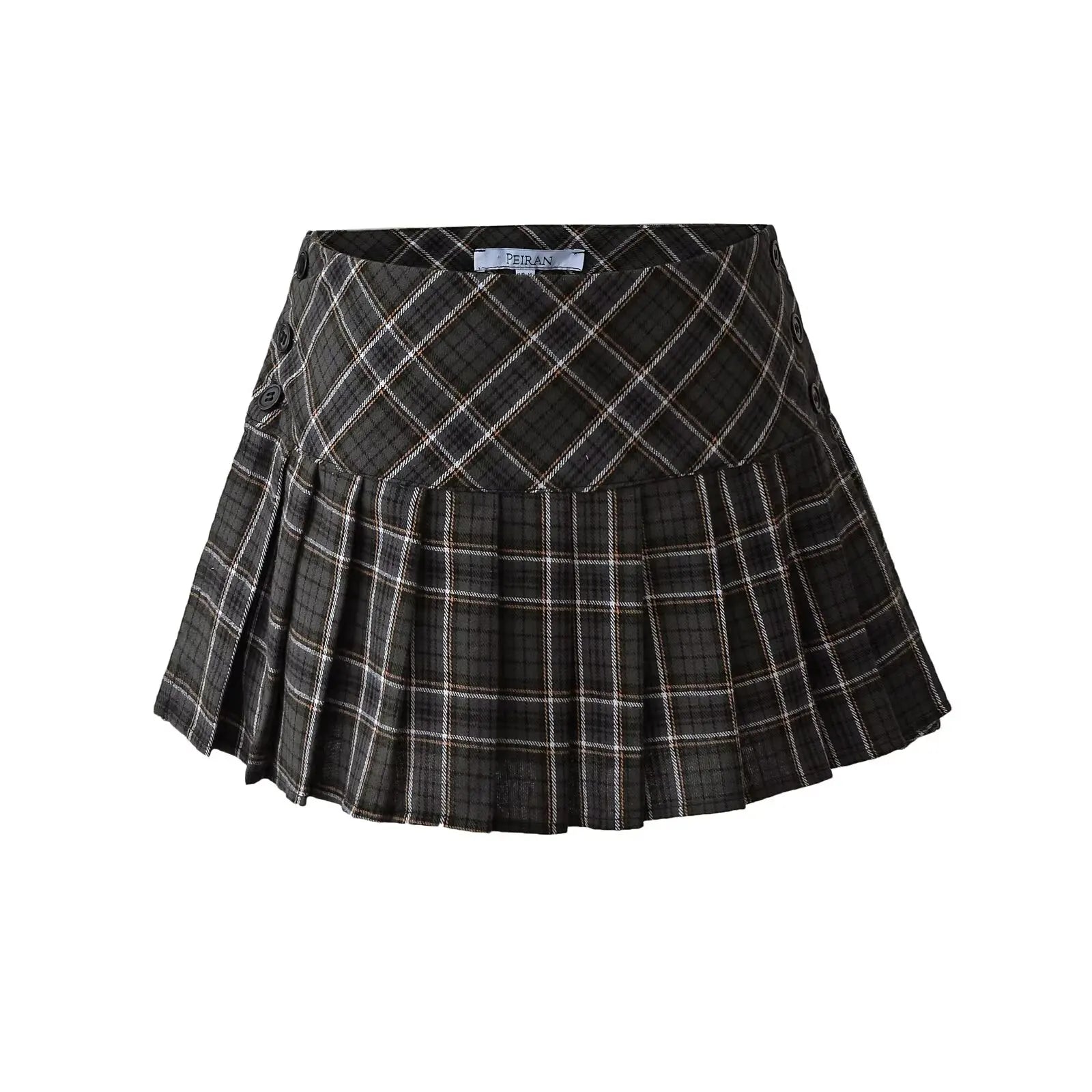 Blair Preppy Pleated Skirt – Y2K Red Plaid Side-Button Mini Skirt
