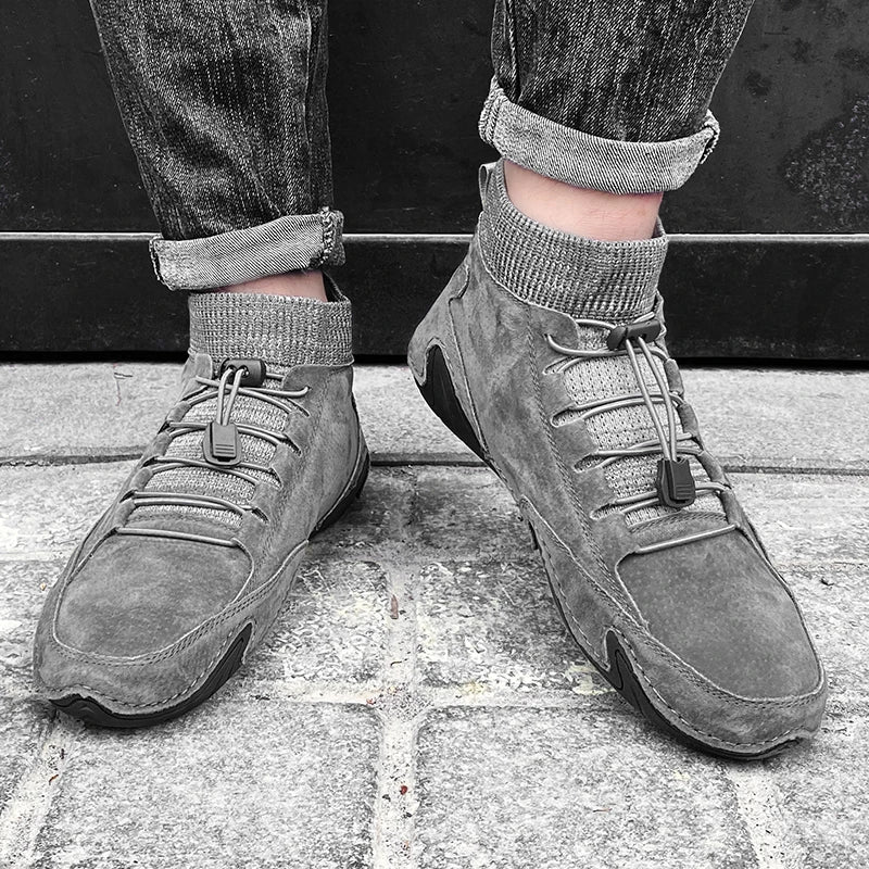 Casual Leather High-Top Sneakers - Waterproof & Lightweight