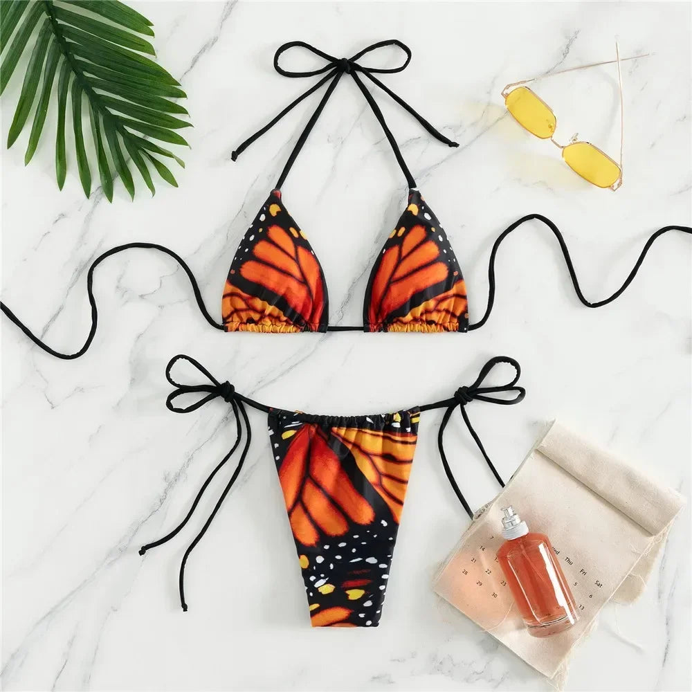 The "Aura Mariposa" Micro Bikini Set – Y2K Butterfly Print String Swimsuit