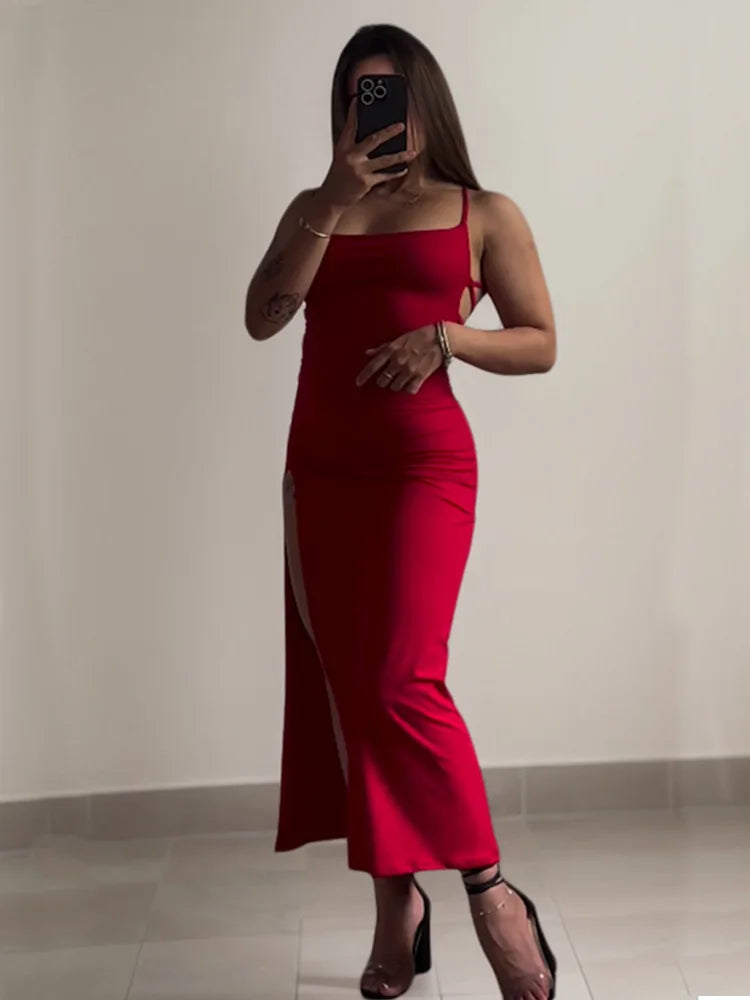 The "Aura Siren" Backless Maxi Dress – Sexy Lace-Up Split Bodycon Gown