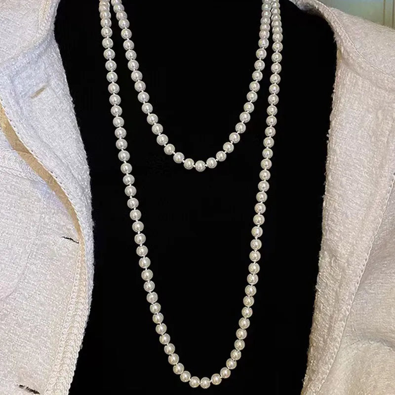 Audrey Elegant Long Pearl Necklace – Handmade Statement Sweater Chain