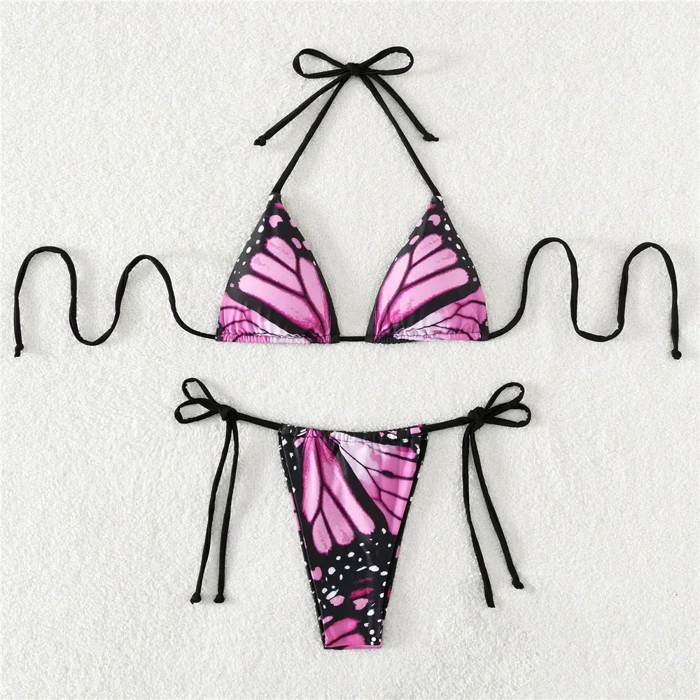 The "Aura Mariposa" Micro Bikini Set – Y2K Butterfly Print String Swimsuit