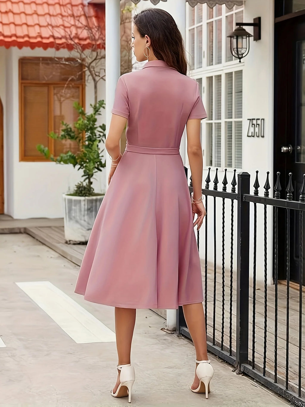 Rose Aura Shirt Dress – Elegant Vintage Button-Down Midi