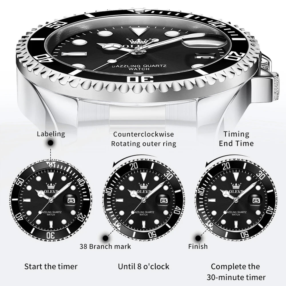 OLEVS Luxury Stainless Steel Quartz Watch