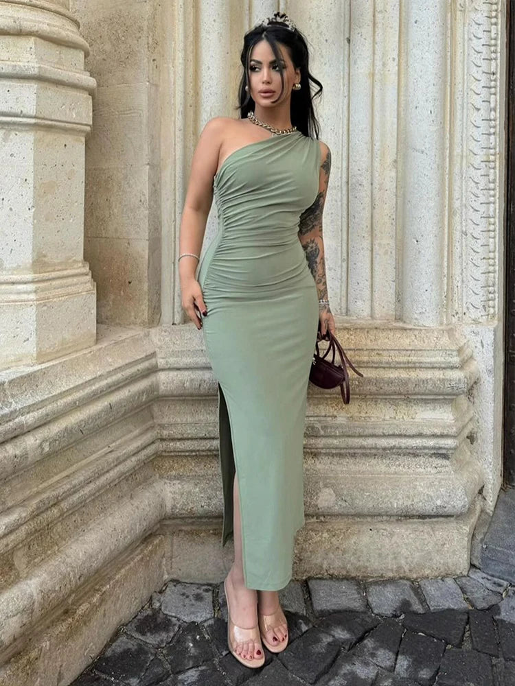 Summer Silhouette Sleeveless Maxi Dress - Elegant Side-Slit Evening Gown