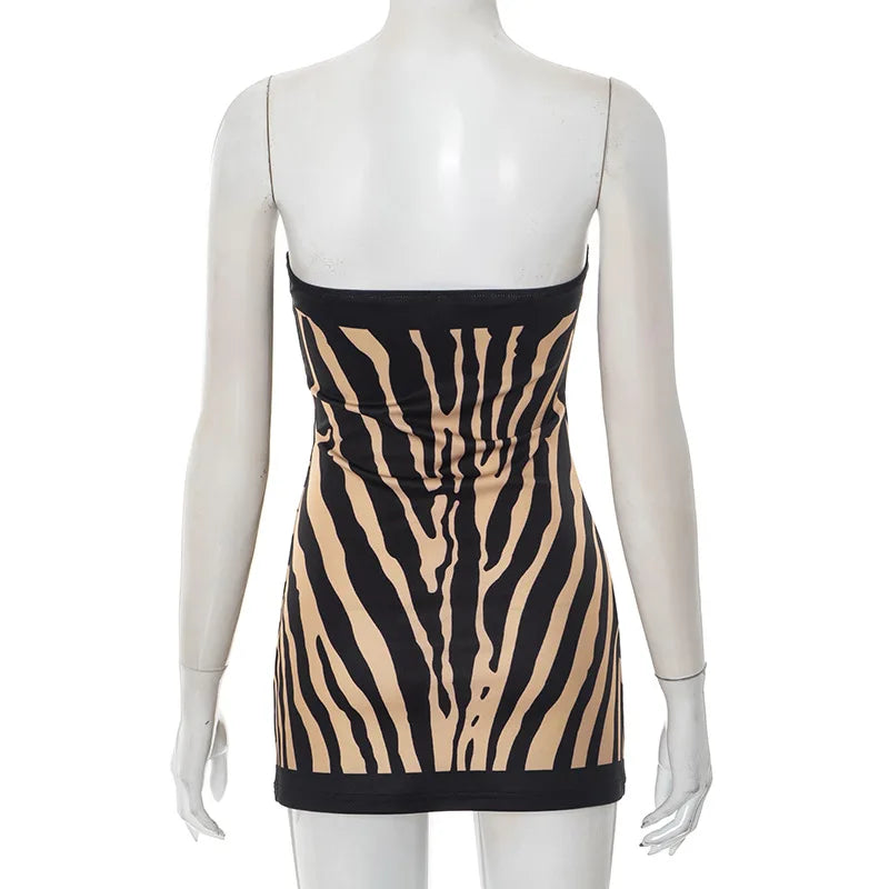 Zebra Striped Strapless Mini A-Line Dress