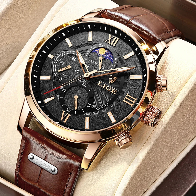 LIGE Heritage Brown Leather Chronograph