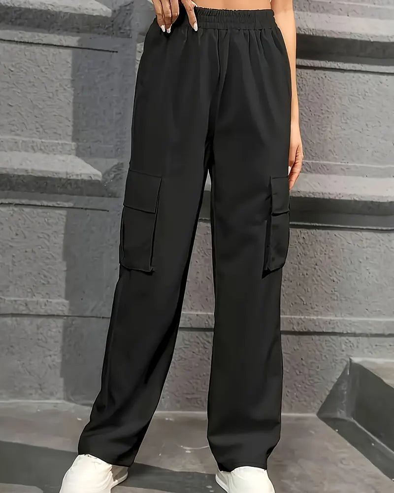 Women's High-Waisted Wide-Leg Casual Trousers - Elastic Waist Sportswear & Workwear Pants