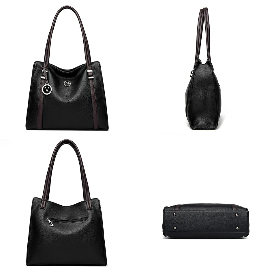 Luxury Leather Shoulder Bag - Large Capacity Tote