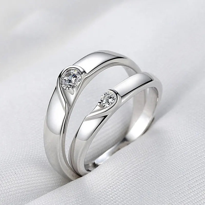 Amour Adjustable Couple Rings – 2-Piece Matching Love Heart Promise Set