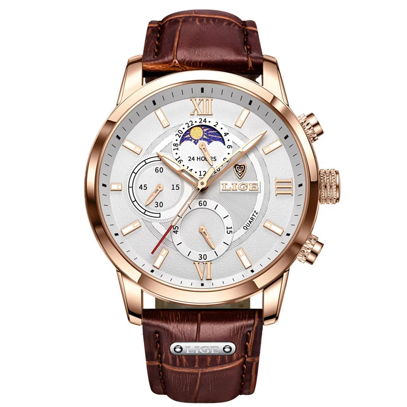 LIGE Heritage Brown Leather Chronograph