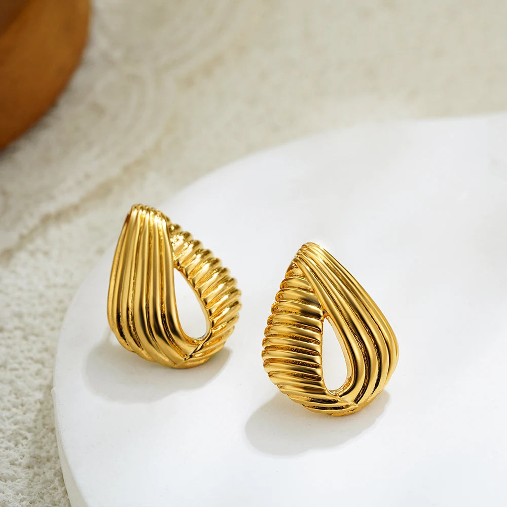 Aura Staggered Striped Hollow Drop Earrings