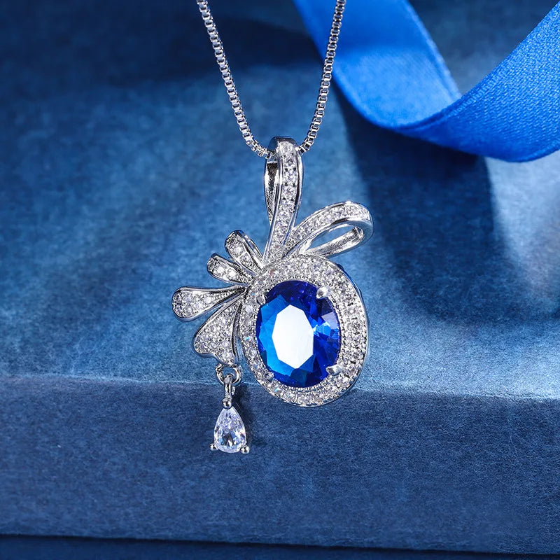 Elegant Red Bow Butterfly Pendant Necklace for Women