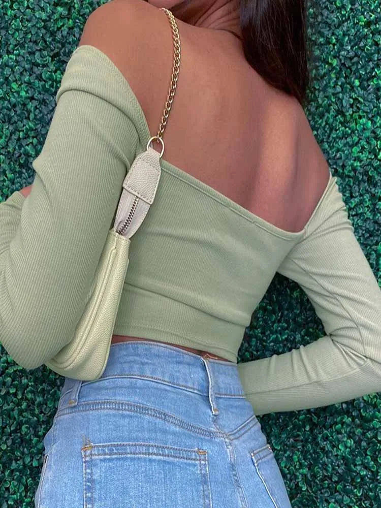 Siren Aura Crop Top – Elegant Hollow-Out V-Neck Long Sleeve