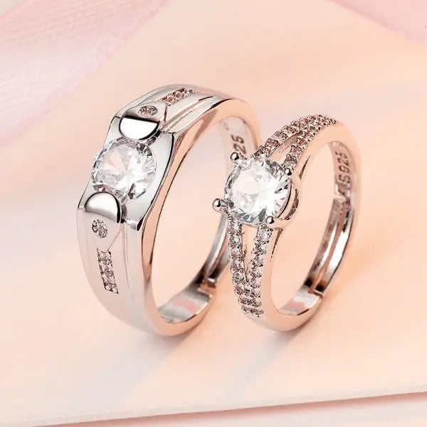 Amour Adjustable Couple Rings – 2-Piece Matching Love Heart Promise Set