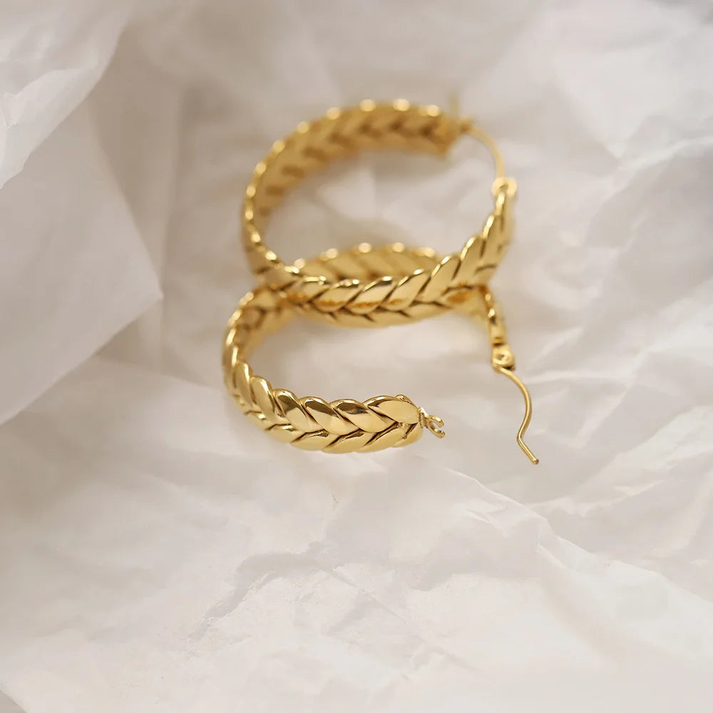 Aurelia Wheat Hoop Earrings – Waterproof 316L Stainless Steel Jewelry
