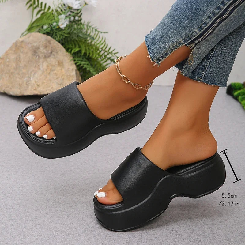 Women's Chunky Platform Slide Sandals - Comfortable Non-Slip Thick-Sole Summer Shoes