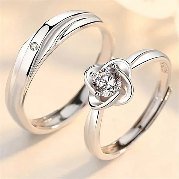 Amour Adjustable Couple Rings – 2-Piece Matching Love Heart Promise Set