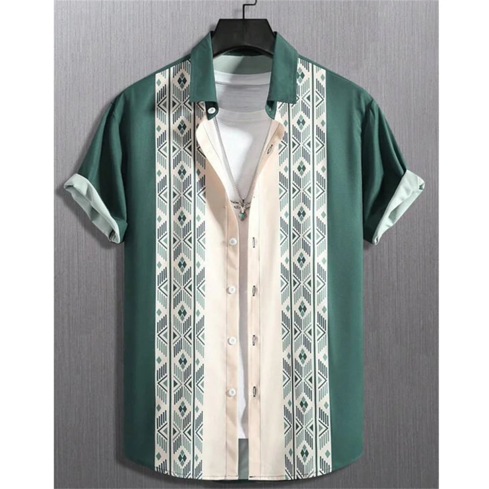 The "Oasis" 3D Geometric Resort Shirt – Summer Loose Casual Hawaiian Top