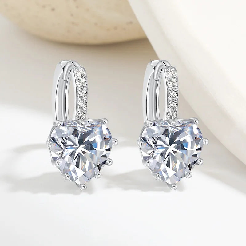 925 Sterling Silver Heart Cut Crystal Hoop Earrings