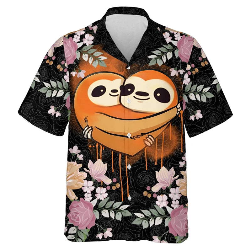 Zalea Sloth Hawaiian Shirt – 3D Printed Tropical Beach Casual Top