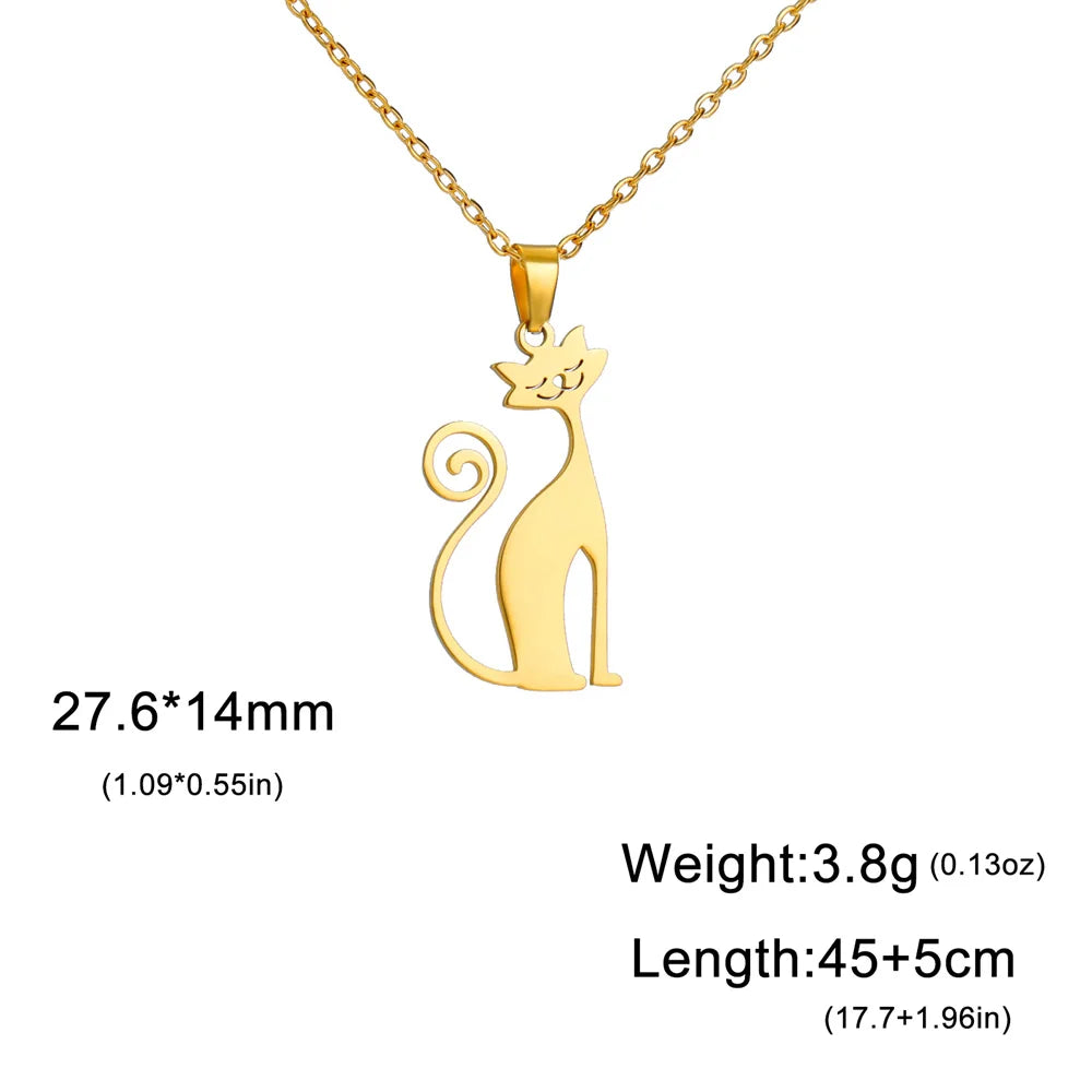 Minimalist Stainless Steel Quirky Long-Tail Cat Pendant Necklace