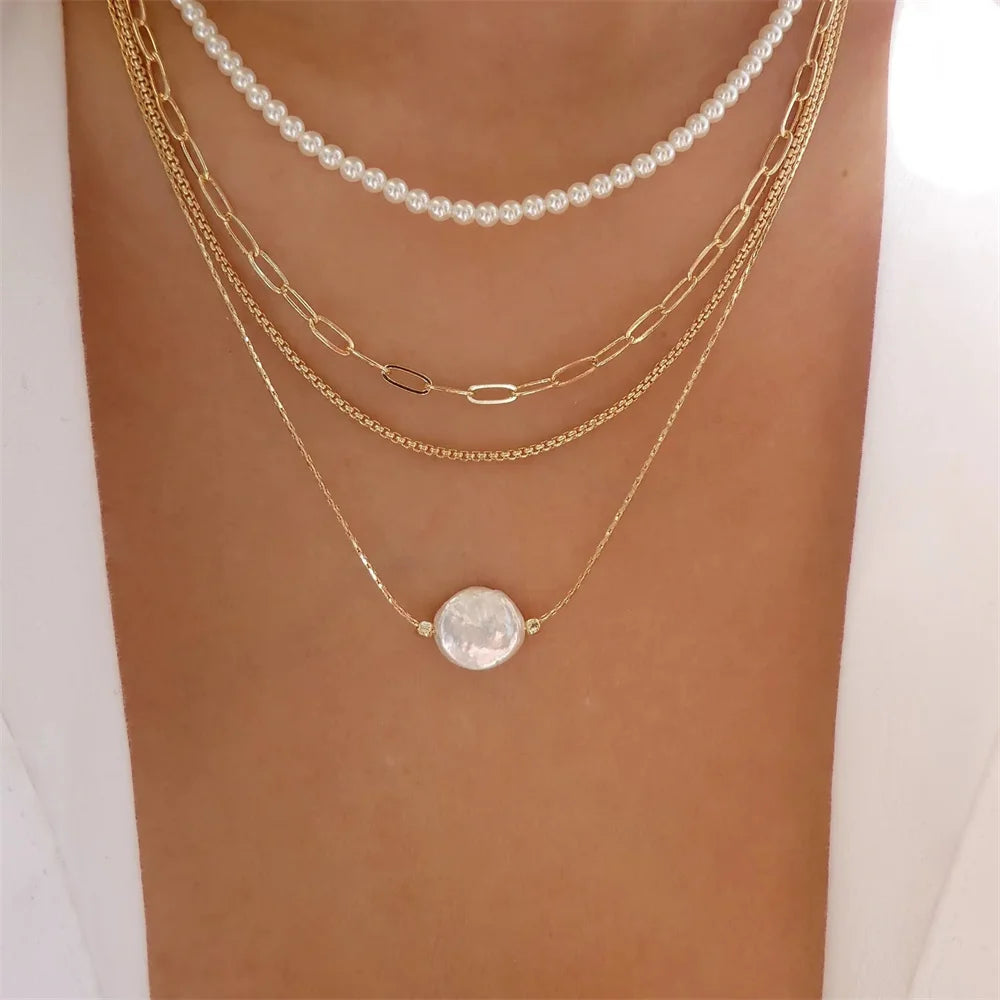 Vintage Elegant Layered Chain Pearl Necklace