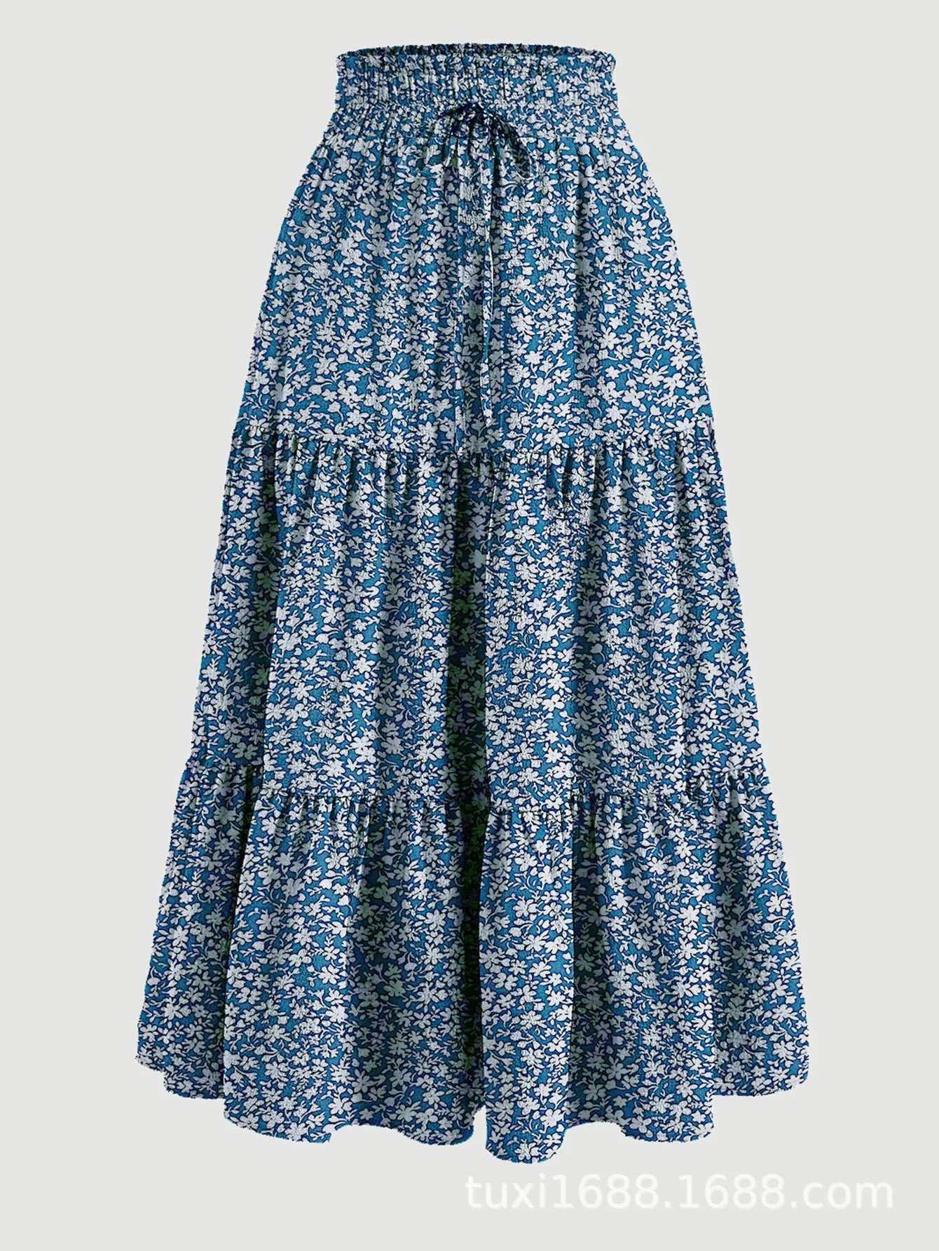 Santorini Bohemian Maxi Skirt – Flowy Summer Floral Long Skirt