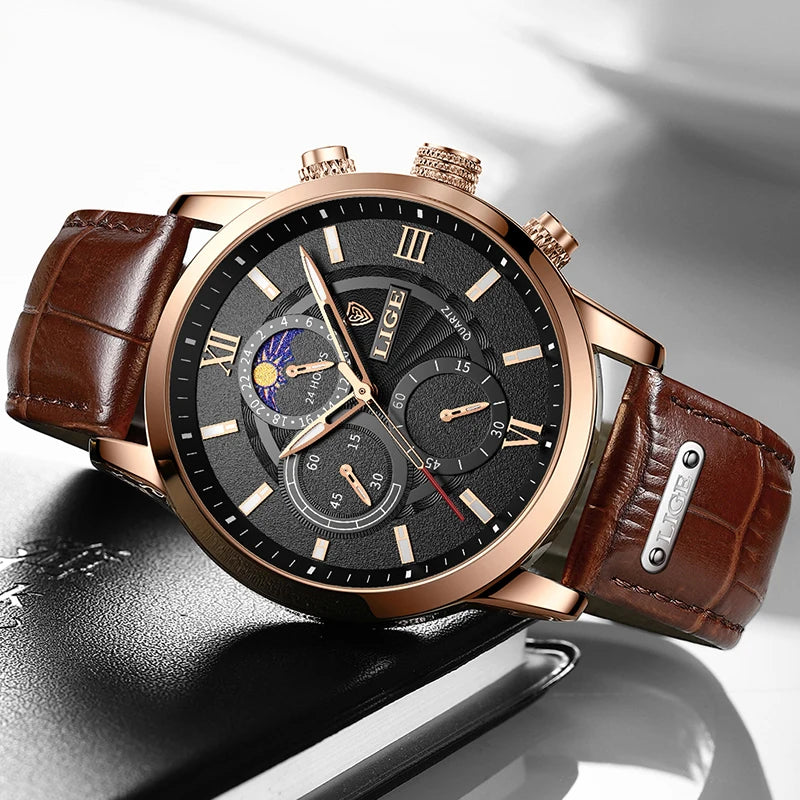 LIGE Heritage Brown Leather Chronograph