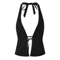 Midnight Aura Halter Top – Elegant Deep-V Summer Blouse