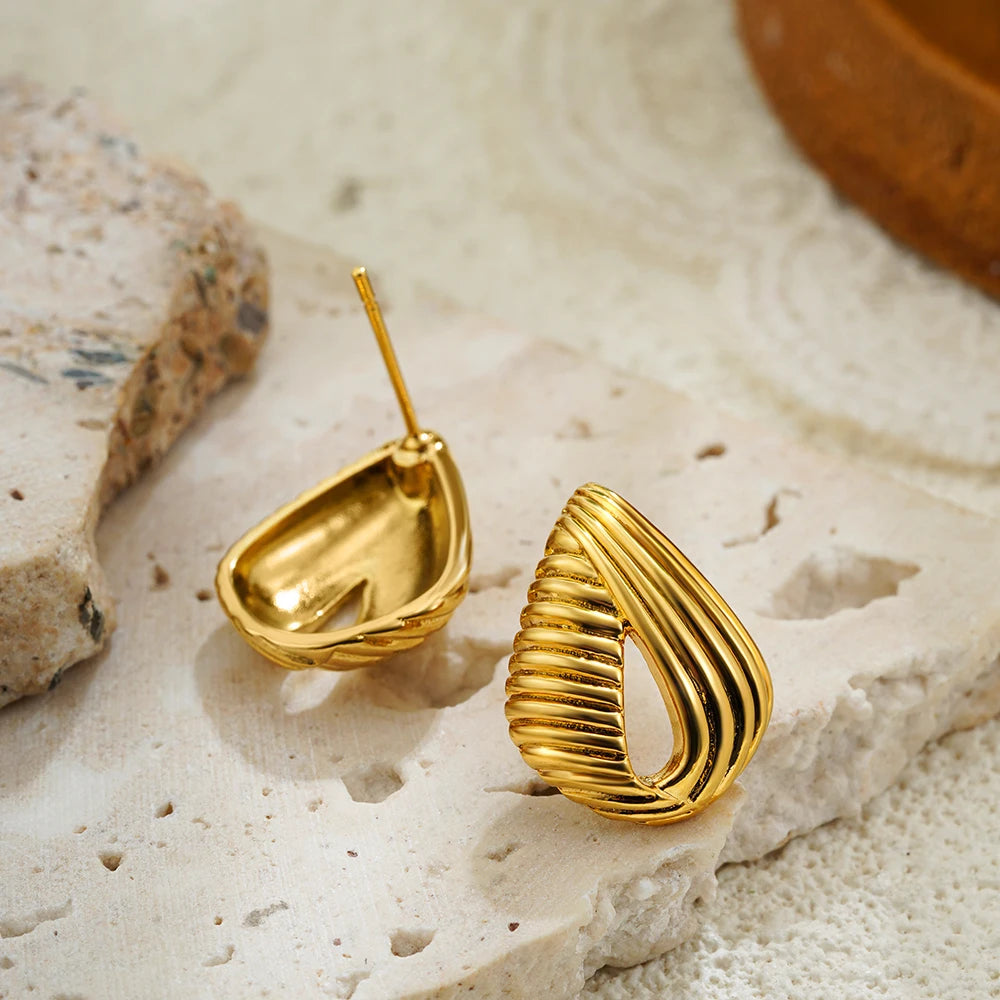 Aura Staggered Striped Hollow Drop Earrings