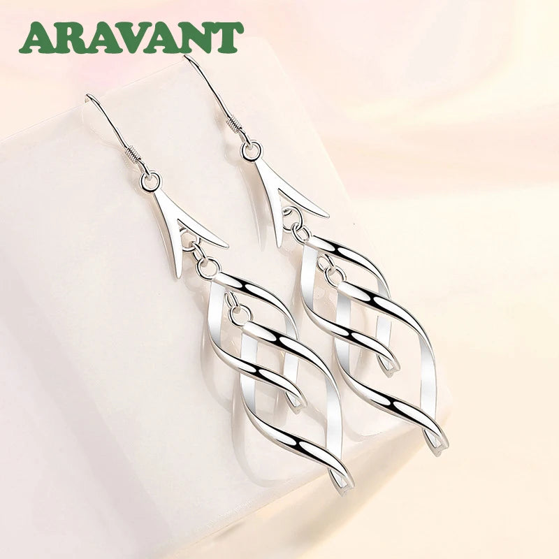 Elegant 925 Sterling Silver Hollow Long Drop Earrings