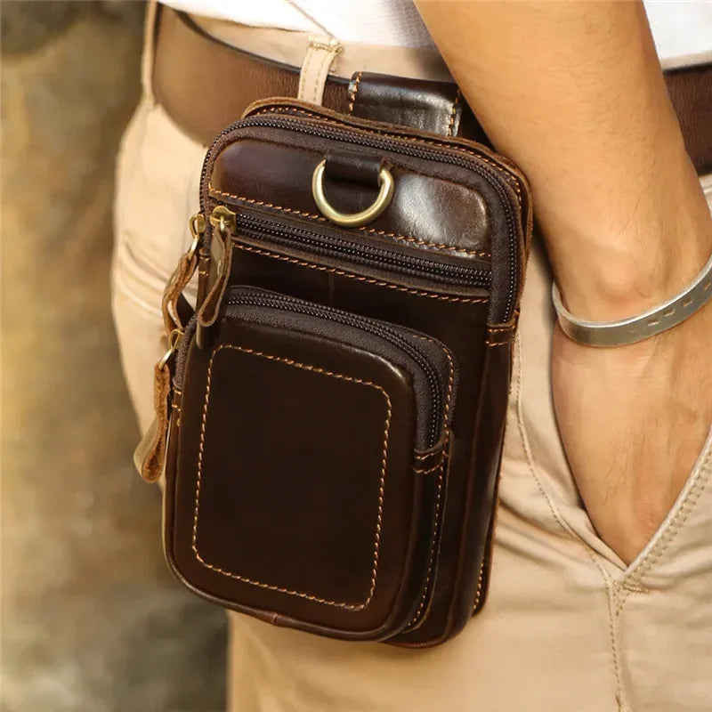 Vintage Leather Utility Belt Bag - Retro Style