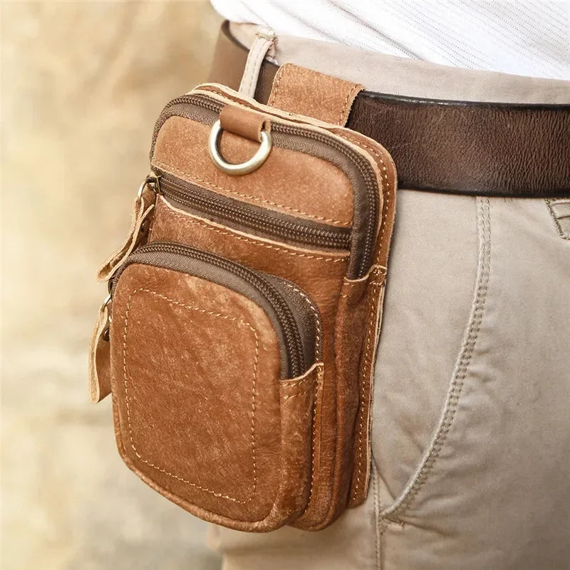 Vintage Leather Utility Belt Bag - Retro Style