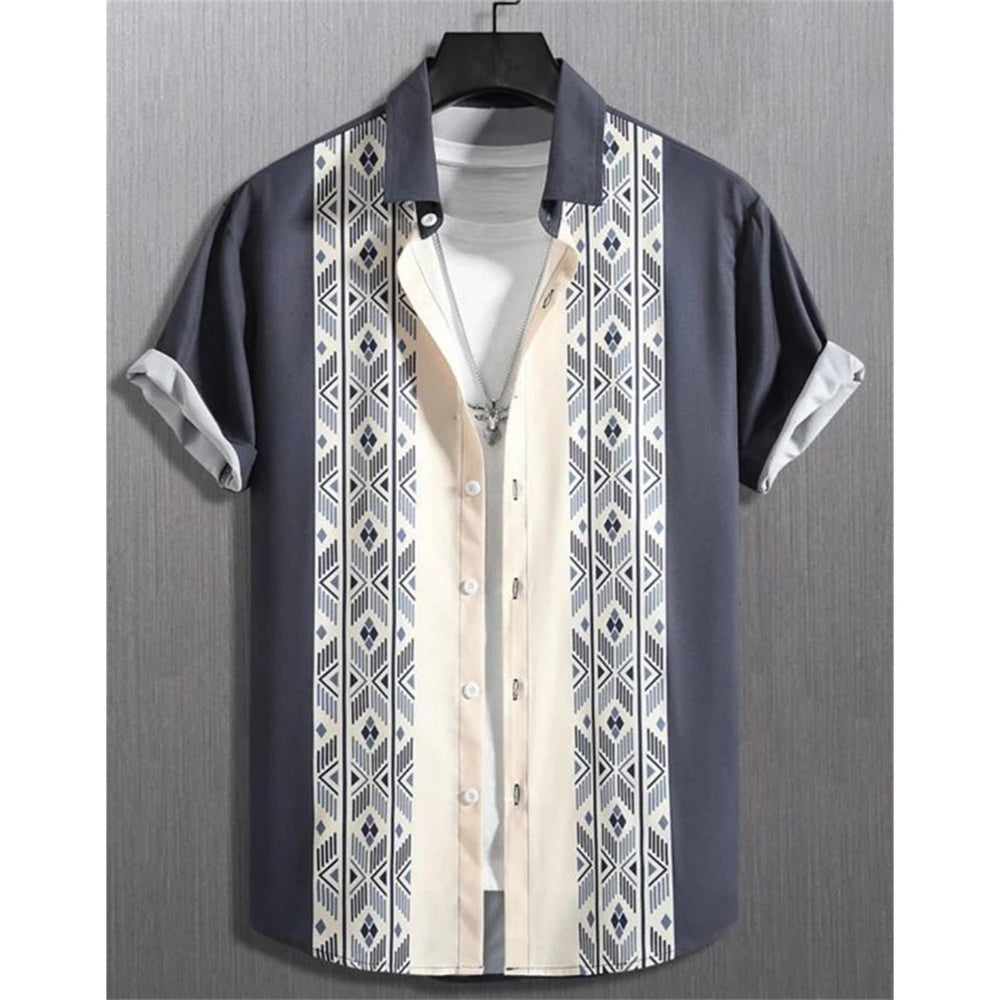 The "Oasis" 3D Geometric Resort Shirt – Summer Loose Casual Hawaiian Top